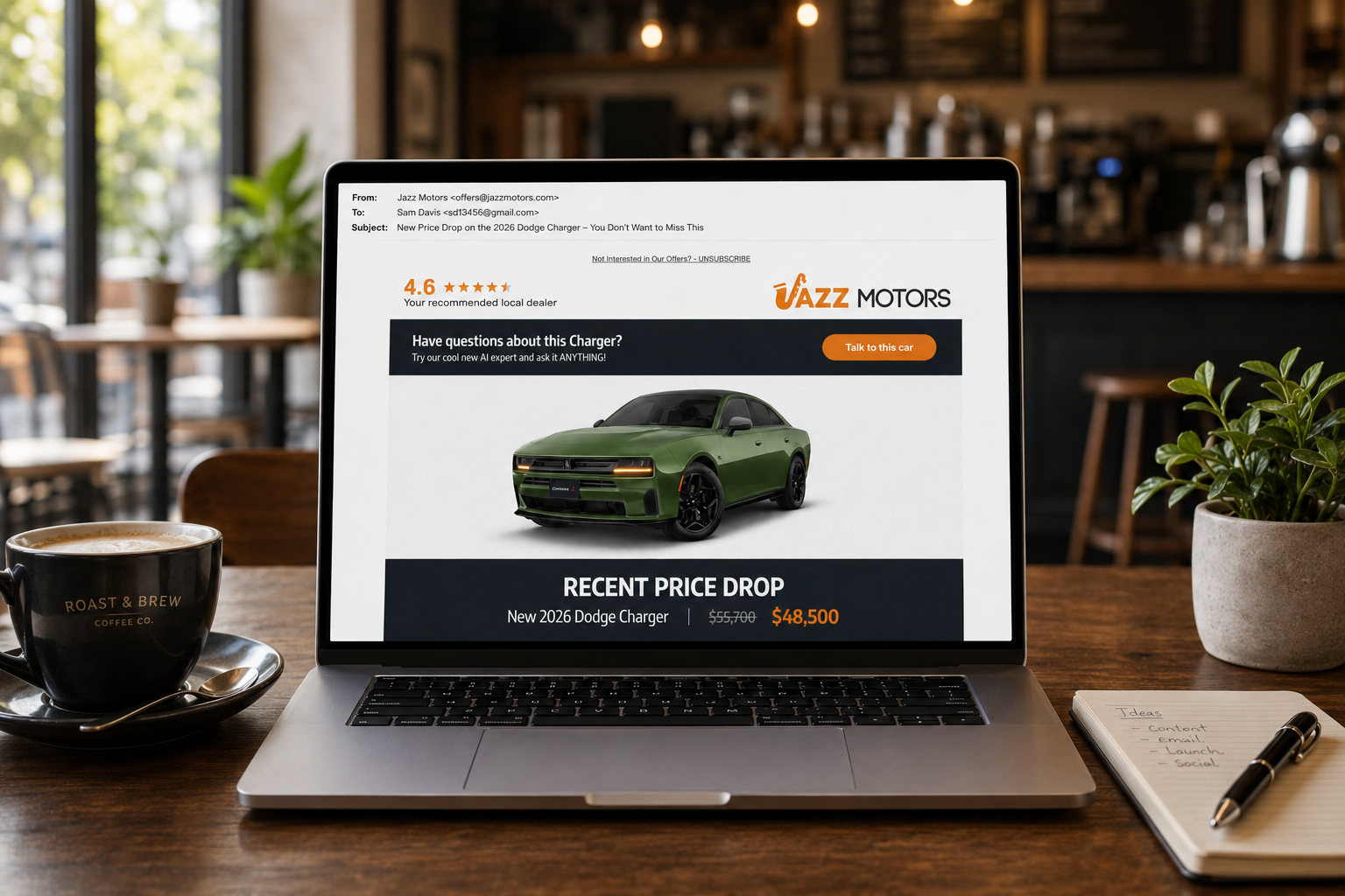 Maestro campaign displayed on a laptop in a cafe